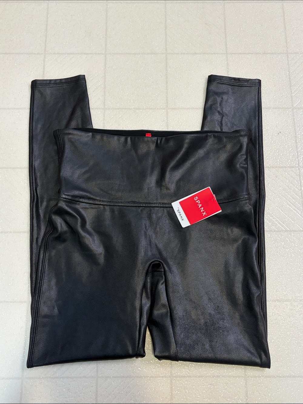 SPANX Black Faux Leather Leggings NWT Size L - Picture 4 of 7